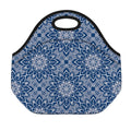 Blue And White Bohemian Mandala Print Neoprene Lunch Bag