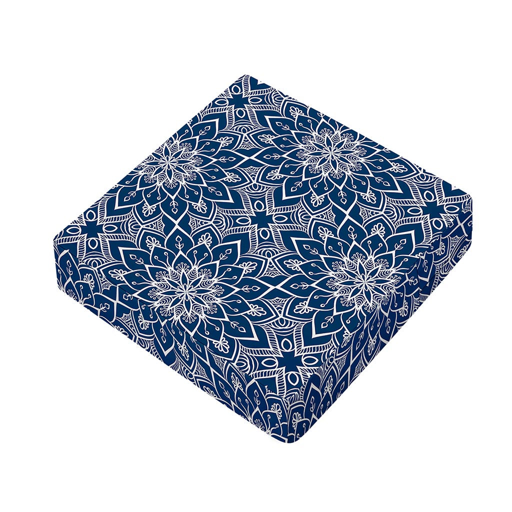 Blue And White Bohemian Mandala Print Outdoor Seat Cushion Cover