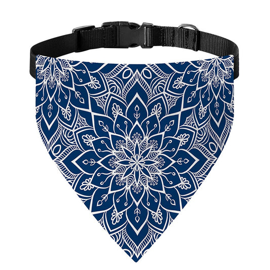 Blue And White Bohemian Mandala Print Over The Collar Dog Bandana
