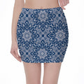 Blue And White Bohemian Mandala Print Pencil Mini Skirt