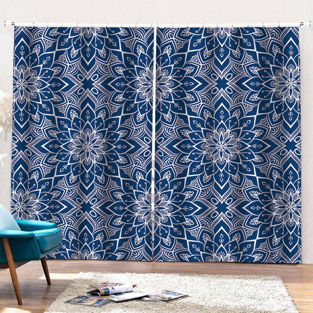 Blue And White Bohemian Mandala Print Pencil Pleat Curtains