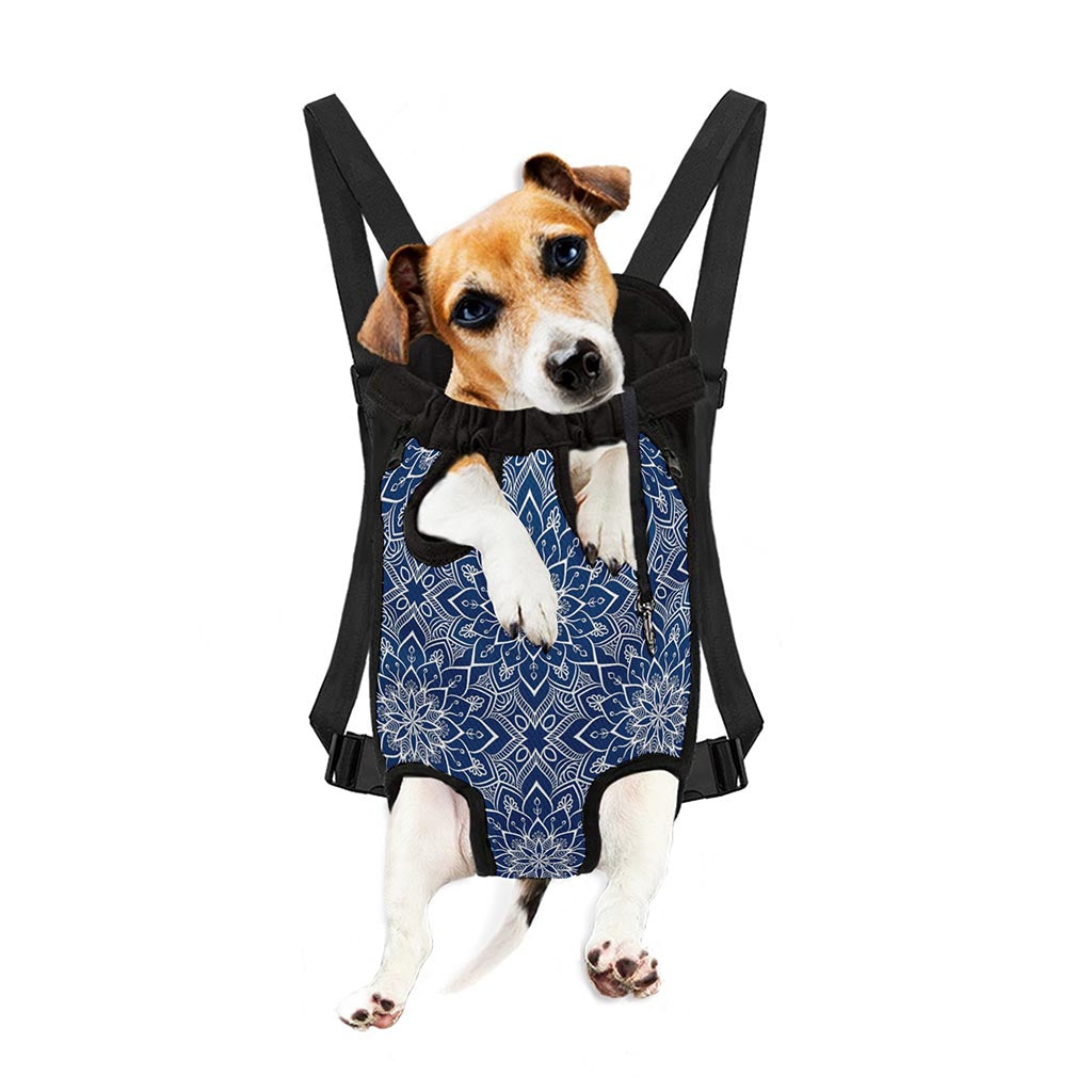 Blue And White Bohemian Mandala Print Pet Carrier Backpack