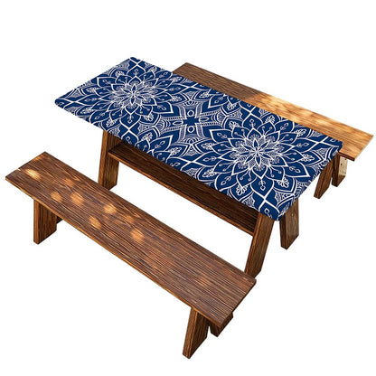 Blue And White Bohemian Mandala Print Picnic Table Cover