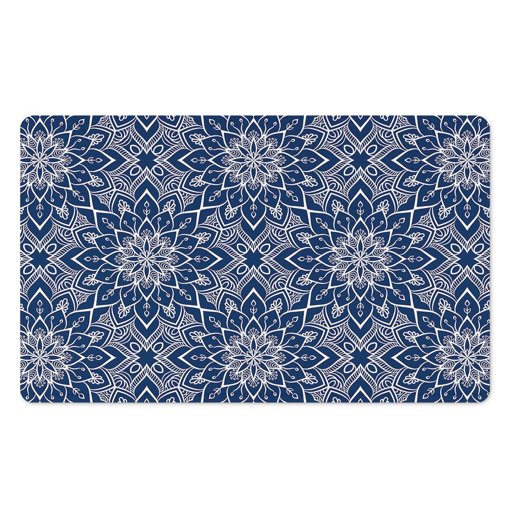 Blue And White Bohemian Mandala Print Polyester Doormat