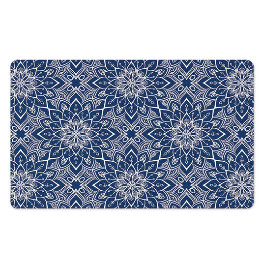 Blue And White Bohemian Mandala Print Polyester Doormat