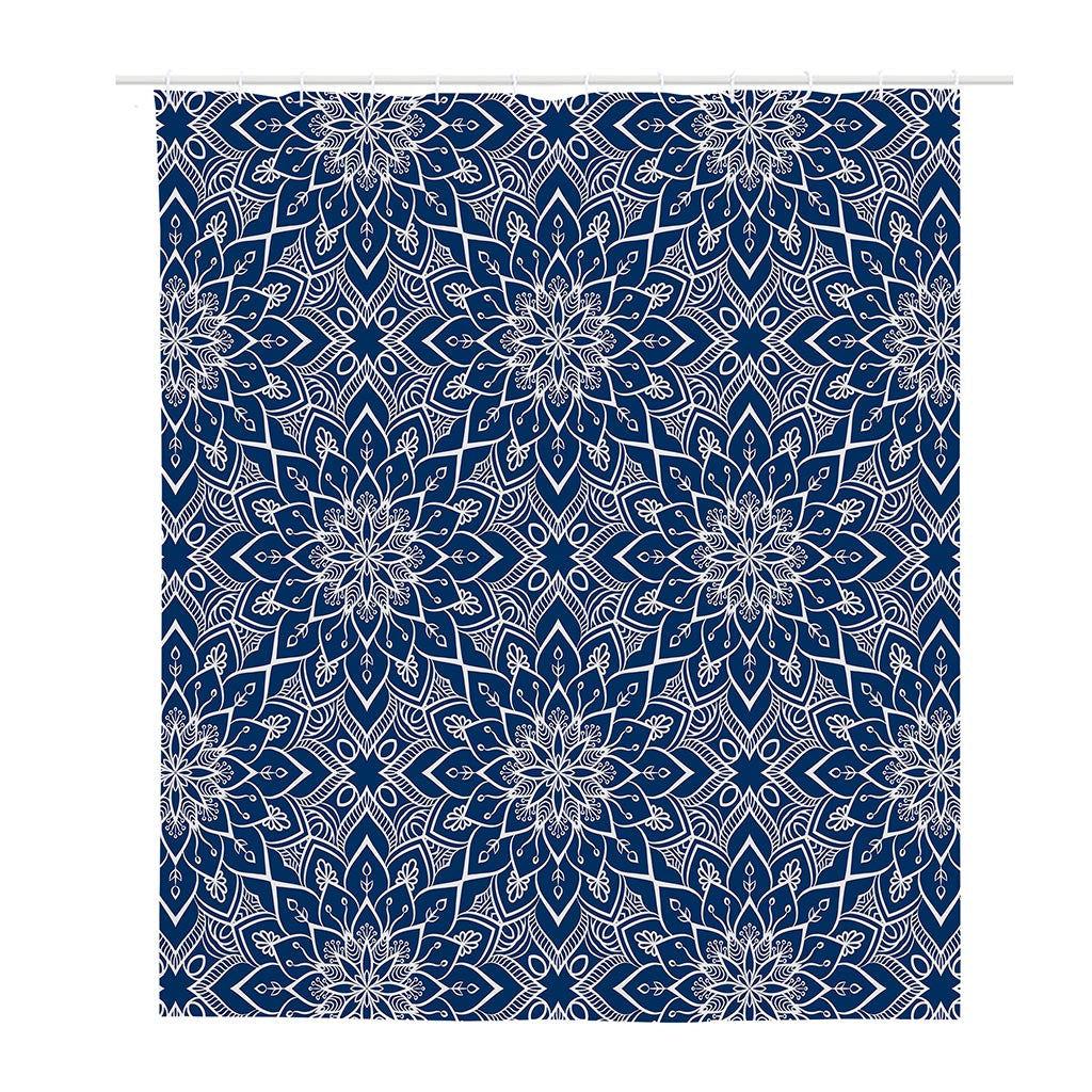Blue And White Bohemian Mandala Print Polyester Shower Curtain