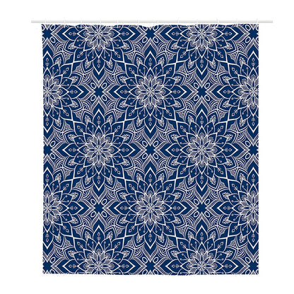 Blue And White Bohemian Mandala Print Polyester Shower Curtain