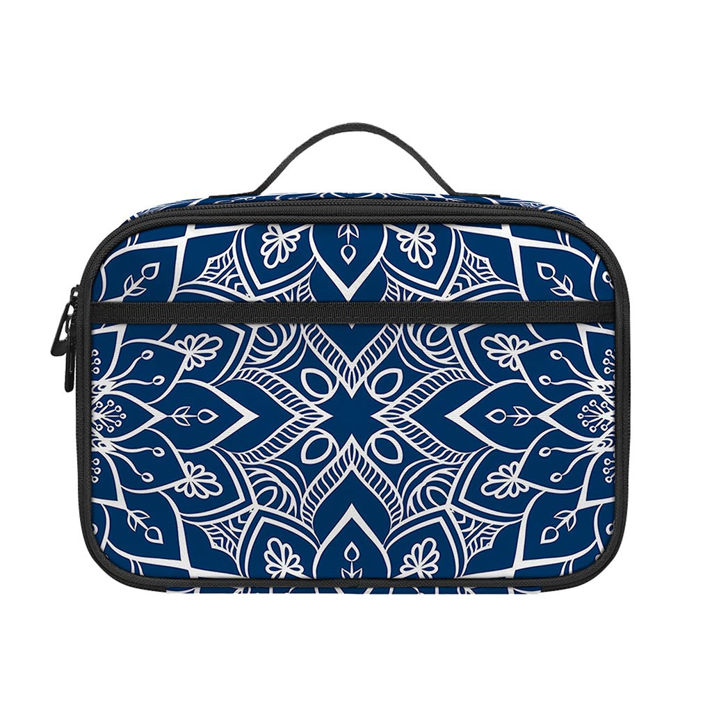Blue And White Bohemian Mandala Print Portable Lunch Bag
