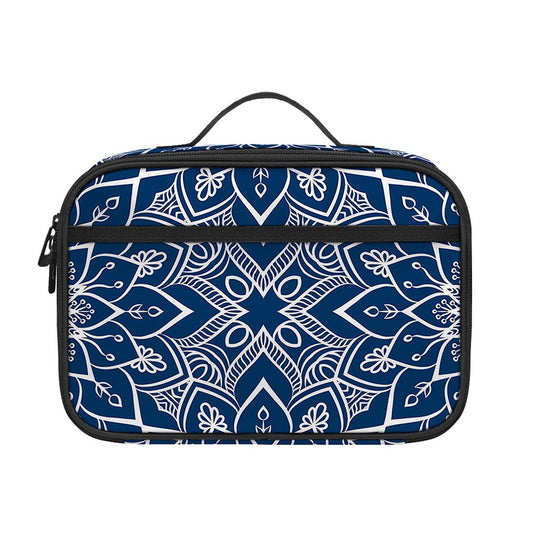 Blue And White Bohemian Mandala Print Portable Lunch Bag