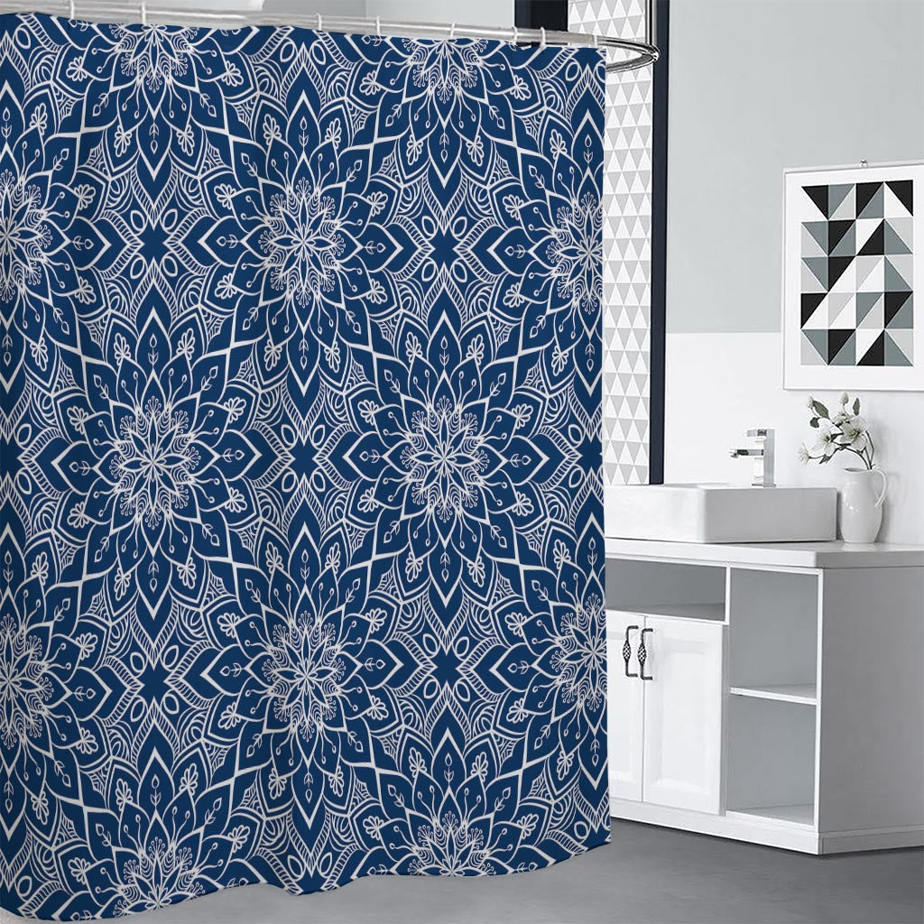 Blue And White Bohemian Mandala Print Premium Shower Curtain