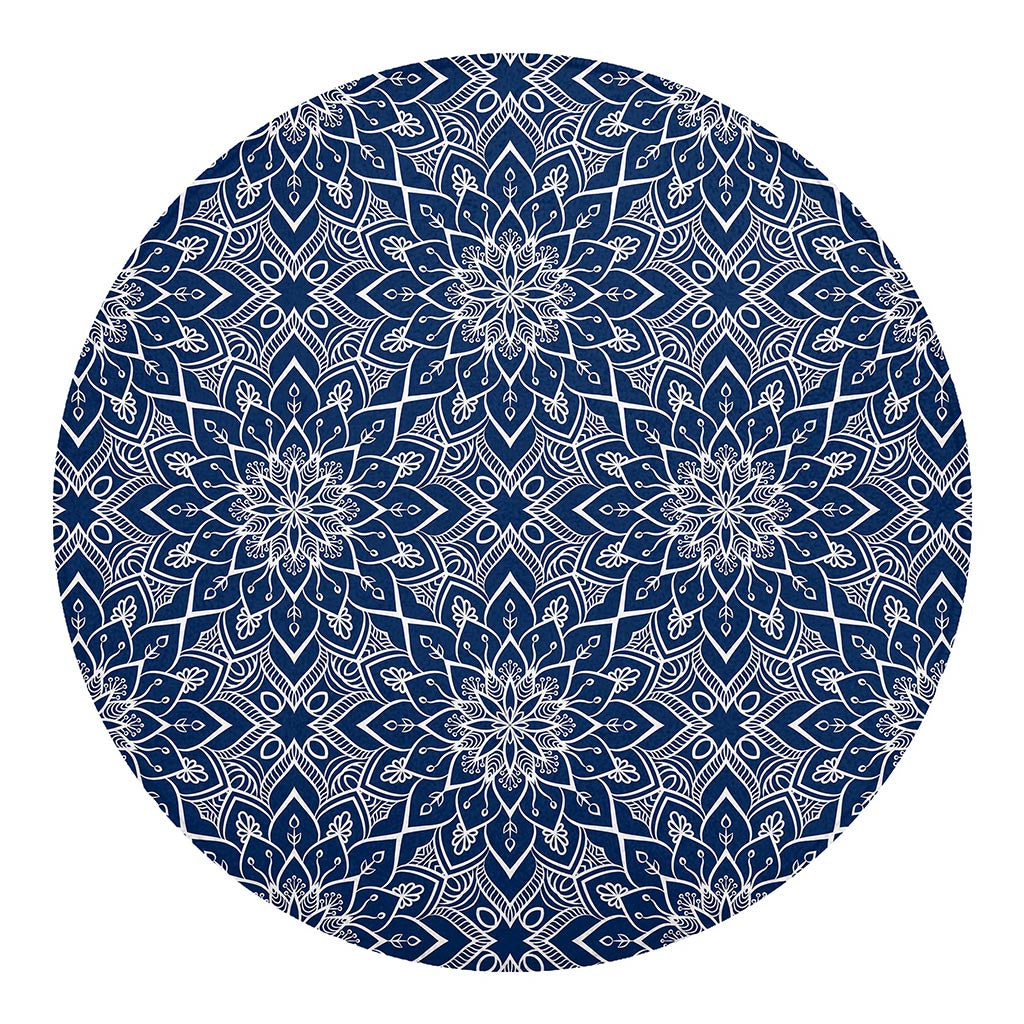 Blue And White Bohemian Mandala Print Round Blanket