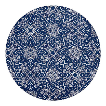 Blue And White Bohemian Mandala Print Round Blanket