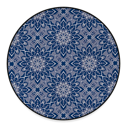Blue And White Bohemian Mandala Print Round Floor Mat
