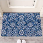 Blue And White Bohemian Mandala Print Rubber Doormat