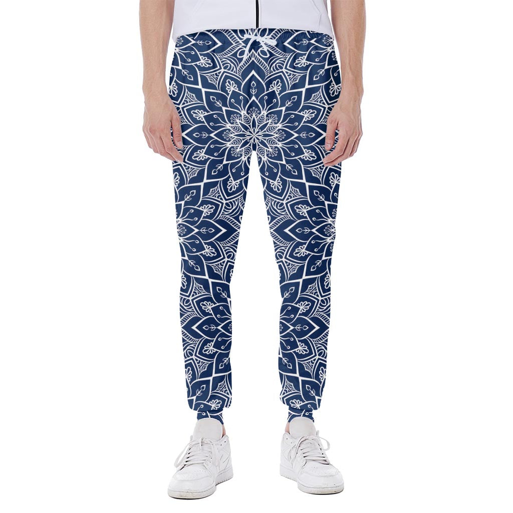 Blue And White Bohemian Mandala Print Scuba Joggers