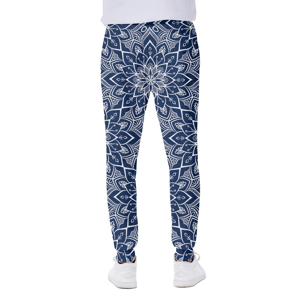 Blue And White Bohemian Mandala Print Scuba Joggers