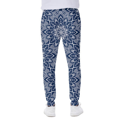 Blue And White Bohemian Mandala Print Scuba Joggers