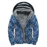 Blue And White Bohemian Mandala Print Sherpa Lined Zip Up Hoodie