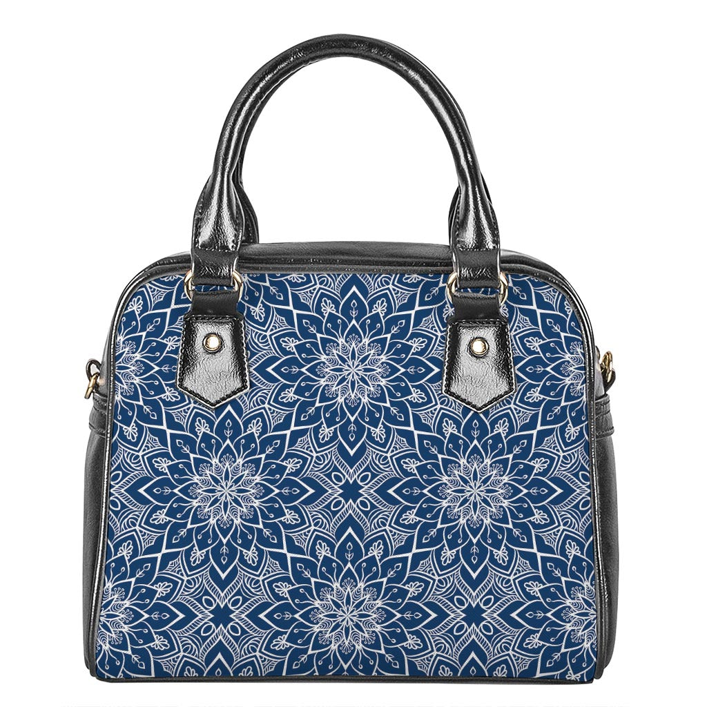 Blue And White Bohemian Mandala Print Shoulder Handbag