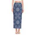 Blue And White Bohemian Mandala Print Side Slit Maxi Skirt