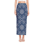 Blue And White Bohemian Mandala Print Side Slit Maxi Skirt