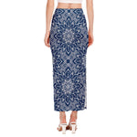 Blue And White Bohemian Mandala Print Side Slit Maxi Skirt