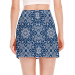 Blue And White Bohemian Mandala Print Side Slit Mini Skirt