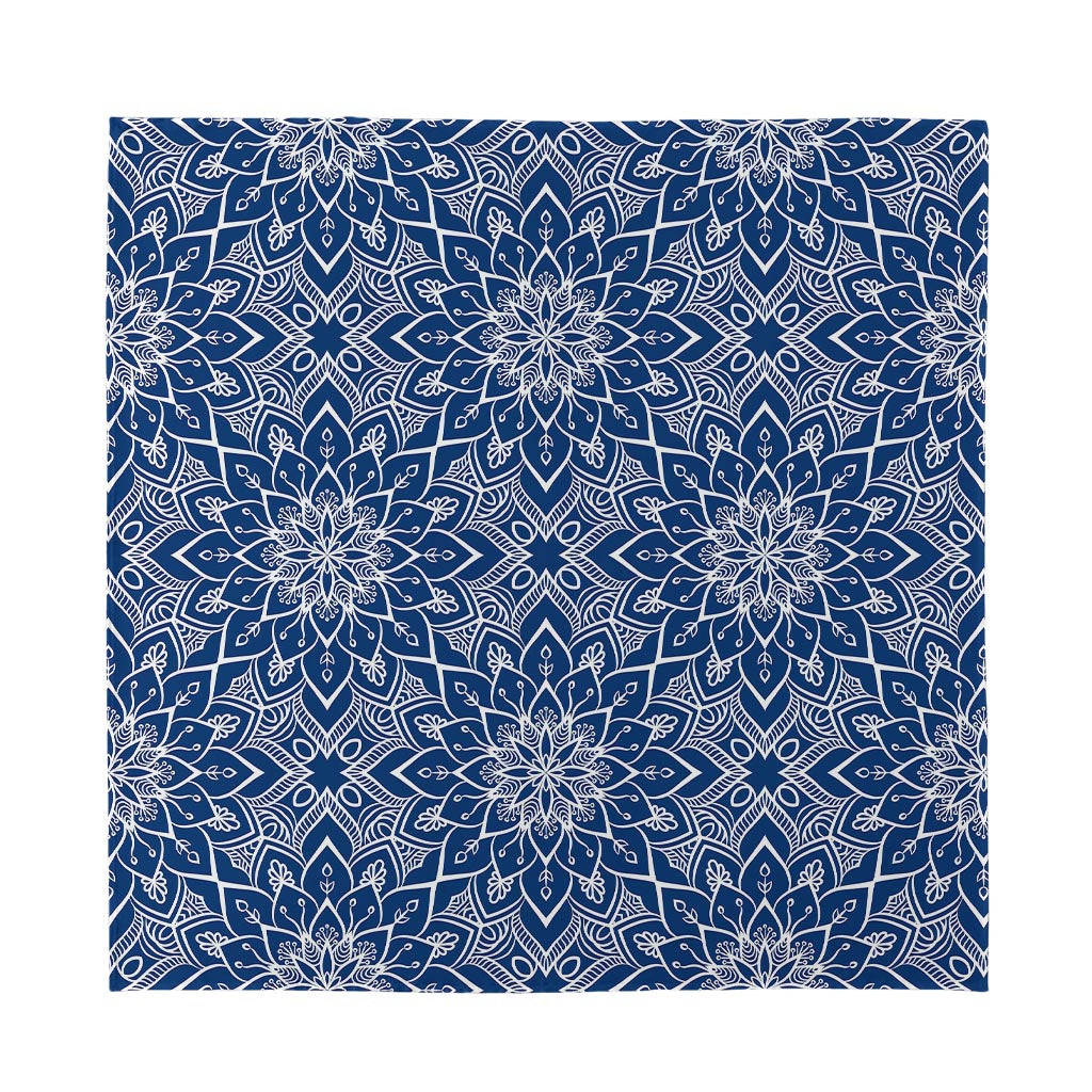 Blue And White Bohemian Mandala Print Silk Bandana