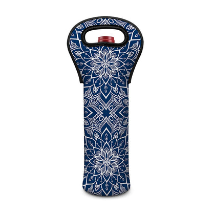 Blue And White Bohemian Mandala Print Single Neoprene Wine Tote