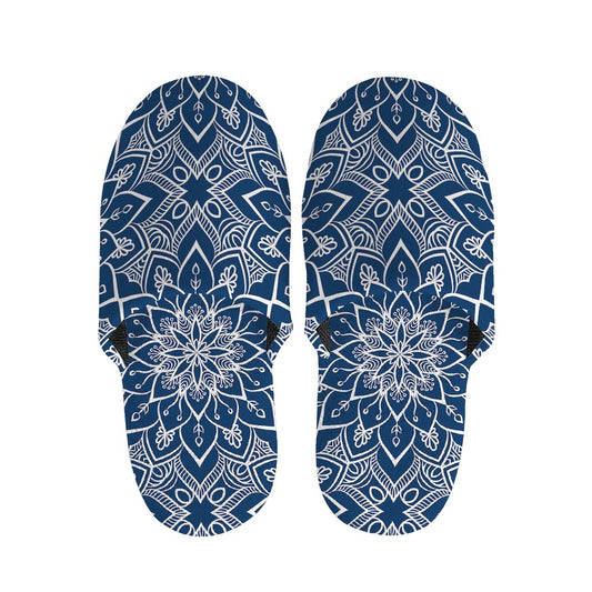 Blue And White Bohemian Mandala Print Slippers