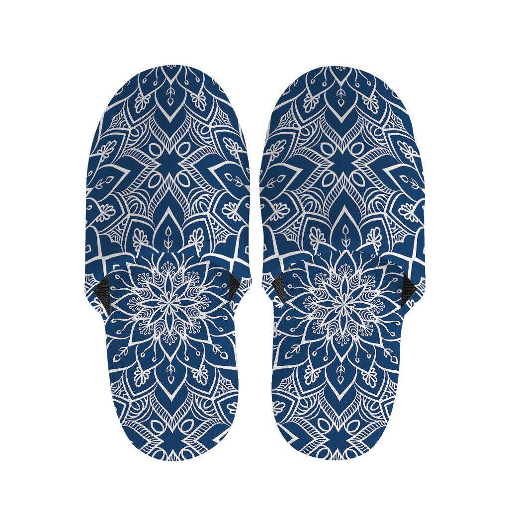 Blue And White Bohemian Mandala Print Slippers