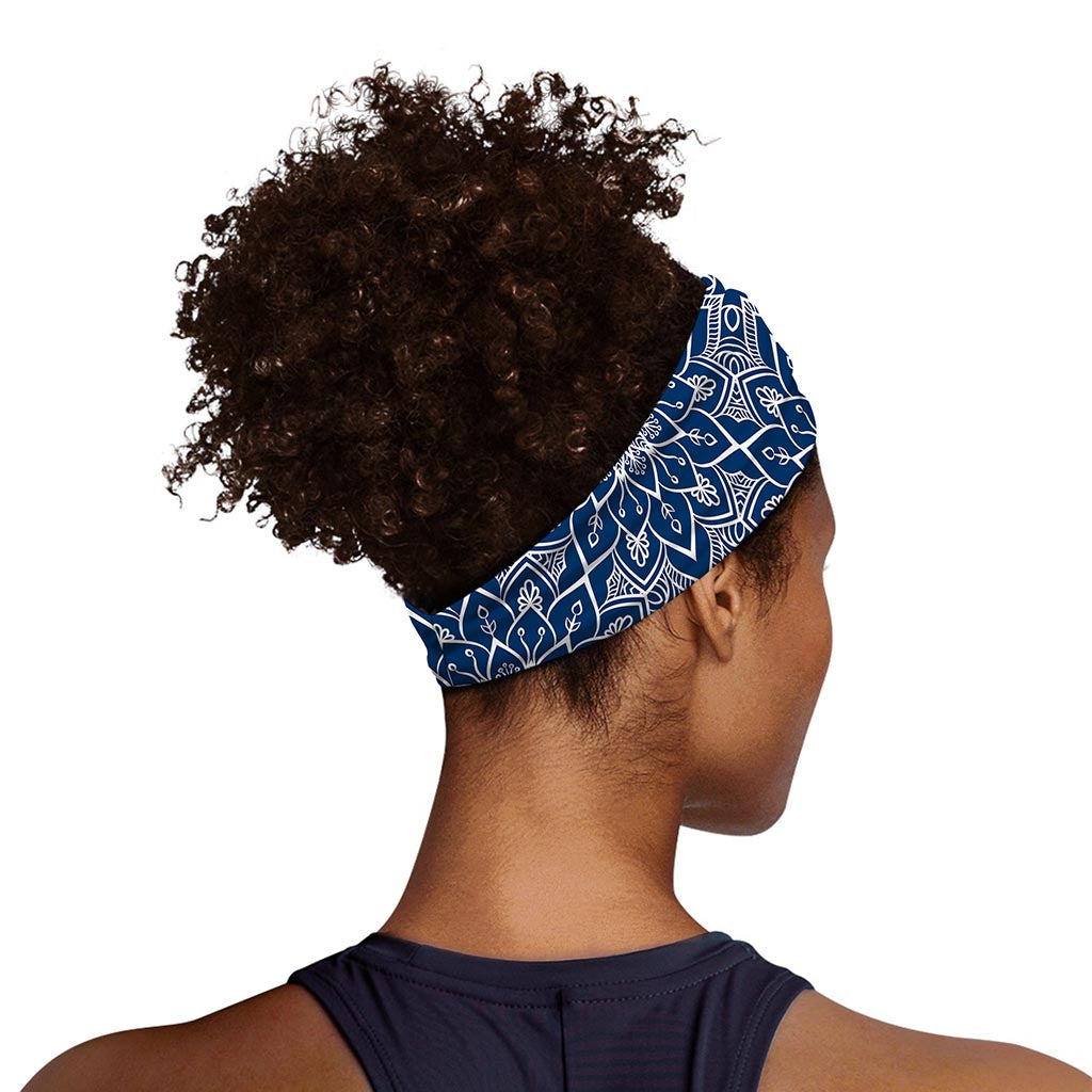 Blue And White Bohemian Mandala Print Sports Headband