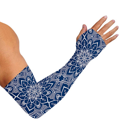 Blue And White Bohemian Mandala Print Sun Protection Arm Sleeves