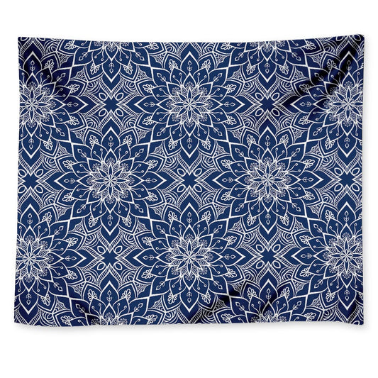 Blue And White Bohemian Mandala Print Tapestry