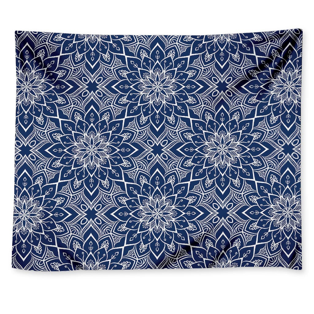 Blue And White Bohemian Mandala Print Tapestry