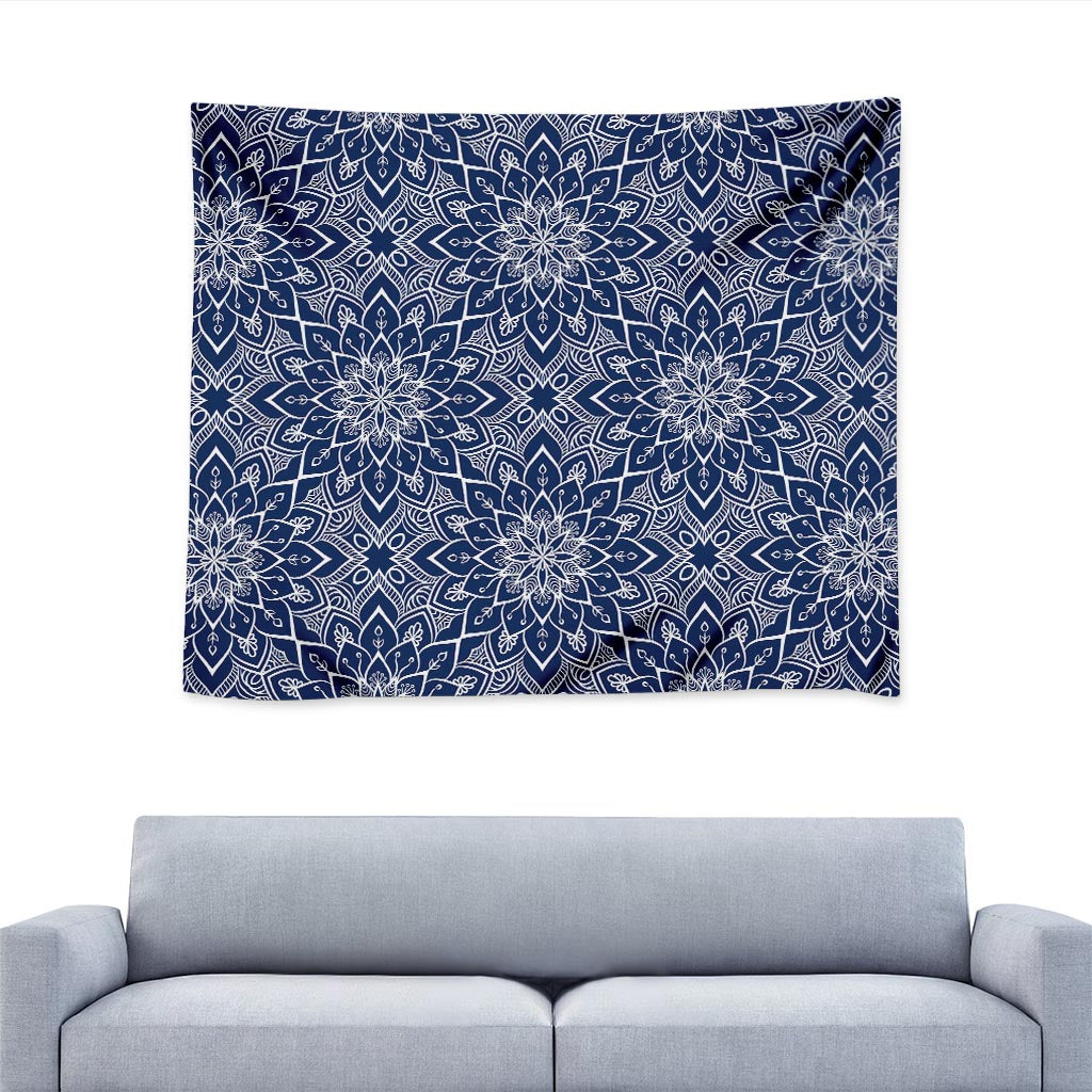 Blue And White Bohemian Mandala Print Tapestry