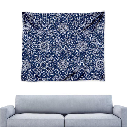 Blue And White Bohemian Mandala Print Tapestry