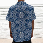 Blue And White Bohemian Mandala Print Textured Short Sleeve Shirt