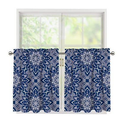 Blue And White Bohemian Mandala Print Tier Curtains