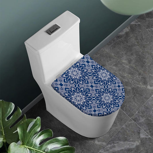 Blue And White Bohemian Mandala Print Toilet Lid Cover