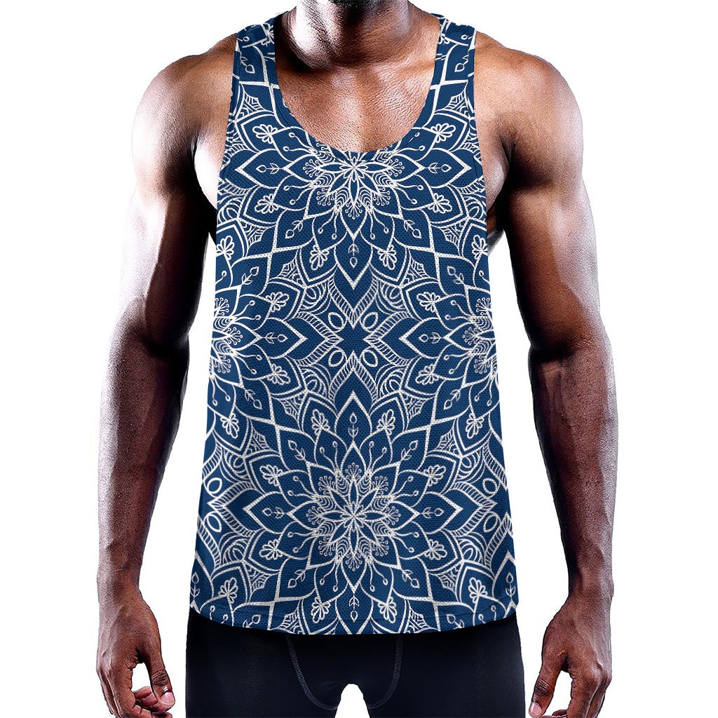 Blue And White Bohemian Mandala Print Training Tank Top