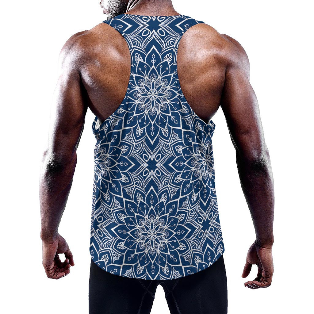 Blue And White Bohemian Mandala Print Training Tank Top