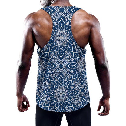 Blue And White Bohemian Mandala Print Training Tank Top