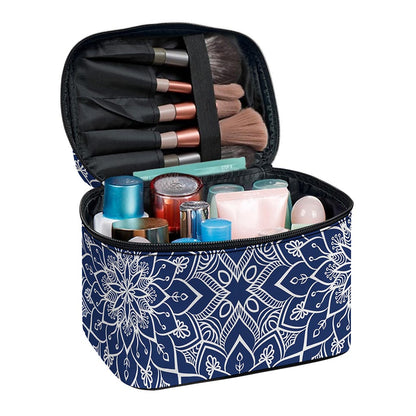 Blue And White Bohemian Mandala Print Travel Makeup Bag