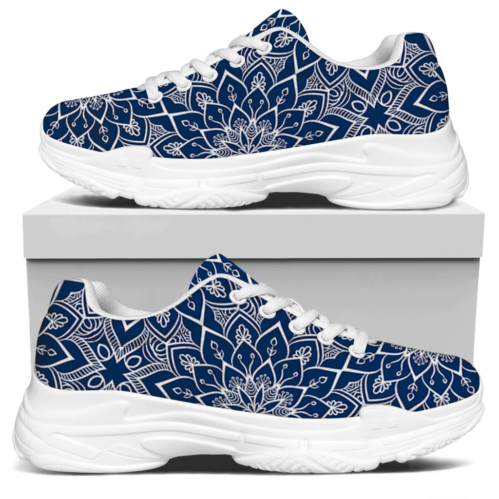 Blue And White Bohemian Mandala Print White Chunky Shoes