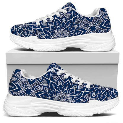 Blue And White Bohemian Mandala Print White Chunky Shoes