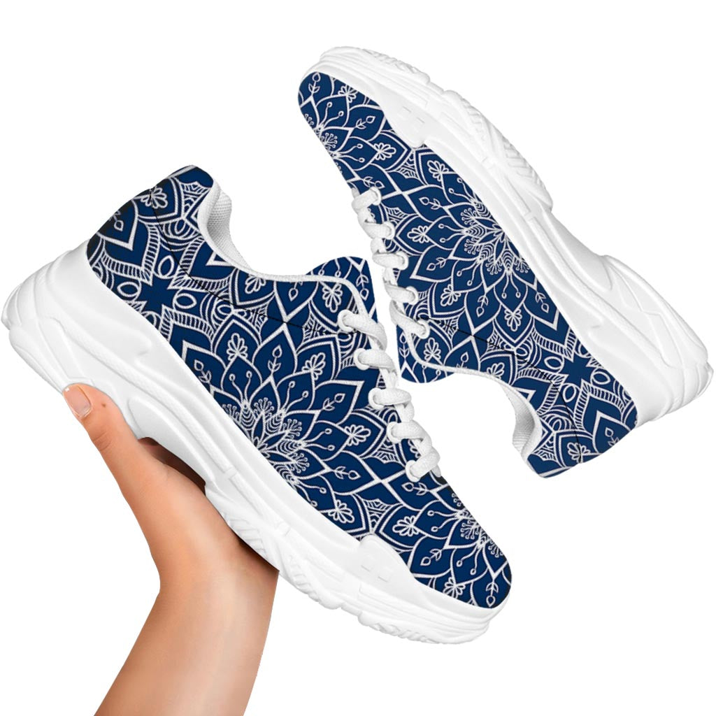 Blue And White Bohemian Mandala Print White Chunky Shoes