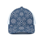 Blue And White Bohemian Mandala Print White Mesh Trucker Cap