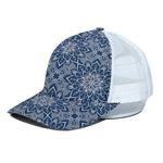 Blue And White Bohemian Mandala Print White Mesh Trucker Cap