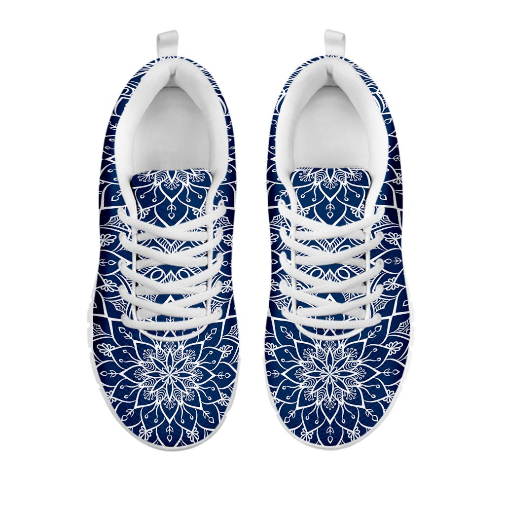 Blue And White Bohemian Mandala Print White Running Shoes